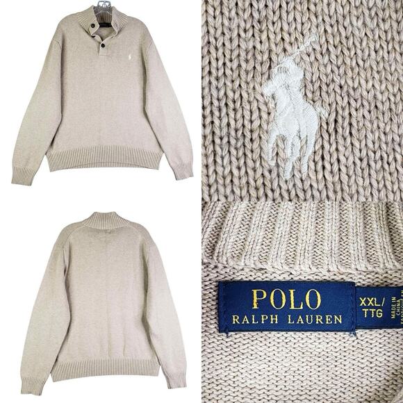 Polo Ralph Lauren Other - Polo Ralph Lauren Sweater Mens Henley Beige Size XL Chunky Knit Preppy Neutral